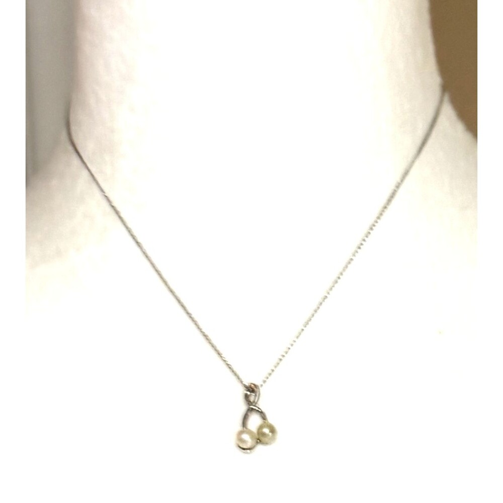 Vintage Crown Trifari Silver Tone Faux Pearl Pendant Necklace Signed Mid Century
